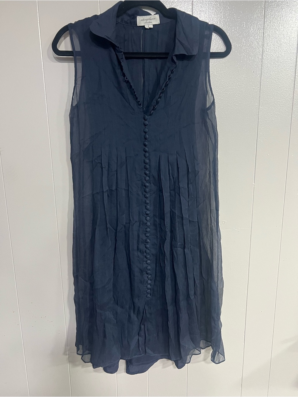 Adam Lippes Adampluseve Navy Silk Chiffon Button Front Midi Dress Size 4